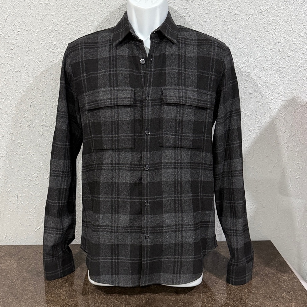 Theory Black & Charcoal Plaid Button-Front Shirt‎ Size SP